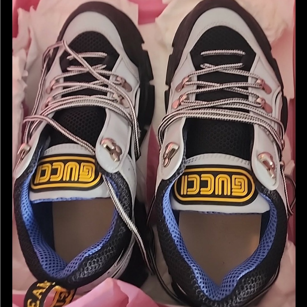 Gucci Black and White Sneakers with Blue Accents